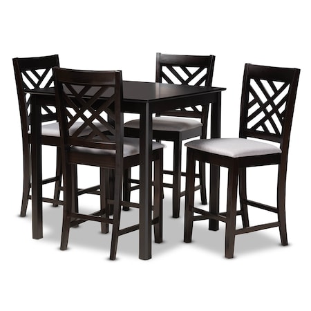 Baxton Studio Caron Gray Upholstered Espresso Finished 5-Piece Wood Pub Set 157-9598-9776